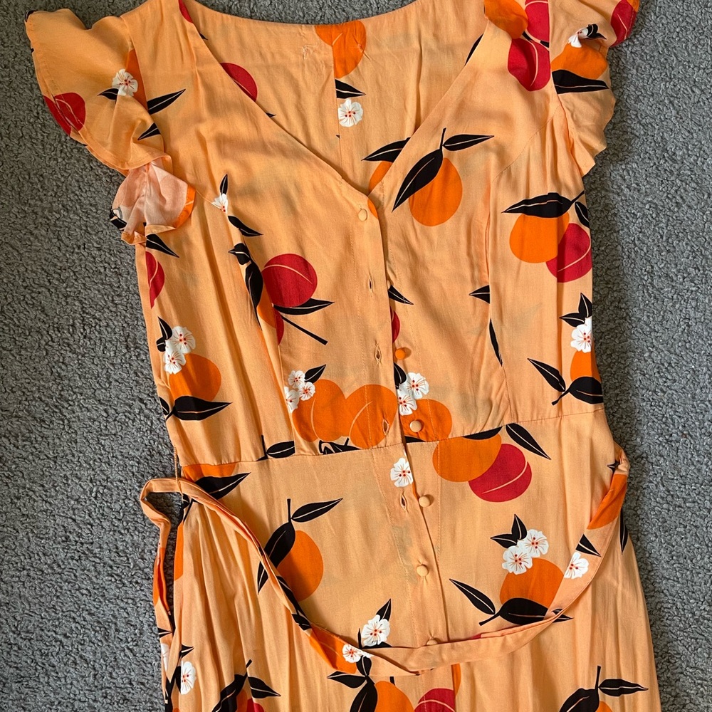 Women’s peach print maxi dress button down